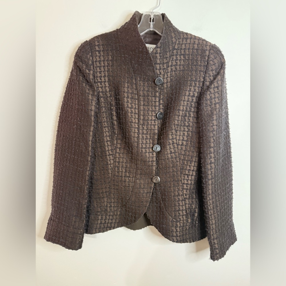 Armani Collezioni Houndstooth Virgin Wool Blazer Size 8